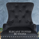 NNEDSZ 2 Set Black French Provincial Dining Chair Ring Studded Lisse Velvet Rubberwood