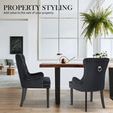 NNEDSZ 2 Set Black French Provincial Dining Chair Ring Studded Lisse Velvet Rubberwood