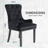 NNEDSZ 2 Set Black French Provincial Dining Chair Ring Studded Lisse Velvet Rubberwood