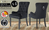 NNEDSZ 4 Set Black French Provincial Dining Chair Ring Studded Lisse Velvet Rubberwood