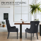 NNEDSZ 4 Set Black French Provincial Dining Chair Ring Studded Lisse Velvet Rubberwood