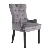 NNEDSZ Grey French Provincial Dining Chair Ring Studded Lisse Velvet Rubberwood