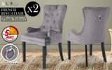 NNEDSZ 2 Set Grey French Provincial Dining Chair Ring Studded Lisse Velvet Rubberwood