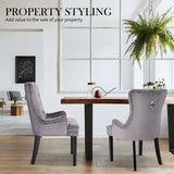 NNEDSZ 4 Set Grey French Provincial Dining Chair Ring Studded Lisse Velvet Rubberwood