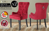 NNEDSZ 2 Set Bordeaux Red French Provincial Dining Chair Ring Studded Lisse Velvet Rubberwood