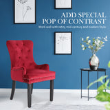 NNEDSZ 2 Set Bordeaux Red French Provincial Dining Chair Ring Studded Lisse Velvet Rubberwood