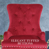 NNEDSZ 2 Set Bordeaux Red French Provincial Dining Chair Ring Studded Lisse Velvet Rubberwood