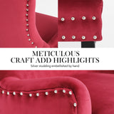 NNEDSZ 2 Set Bordeaux Red French Provincial Dining Chair Ring Studded Lisse Velvet Rubberwood