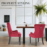 NNEDSZ 2 Set Bordeaux Red French Provincial Dining Chair Ring Studded Lisse Velvet Rubberwood