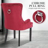 NNEDSZ 2 Set Bordeaux Red French Provincial Dining Chair Ring Studded Lisse Velvet Rubberwood