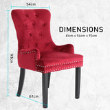 NNEDSZ 2 Set Bordeaux Red French Provincial Dining Chair Ring Studded Lisse Velvet Rubberwood