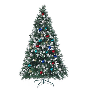 NNEDSZ Home Ready 7Ft 210cm 1290 tips Green Snowy Christmas Tree Xmas Pine Cones  + Bauble Balls