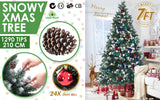 NNEDSZ Home Ready 7Ft 210cm 1290 tips Green Snowy Christmas Tree Xmas Pine Cones  + Bauble Balls