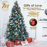 NNEDSZ Home Ready 7Ft 210cm 1290 tips Green Snowy Christmas Tree Xmas Pine Cones  + Bauble Balls