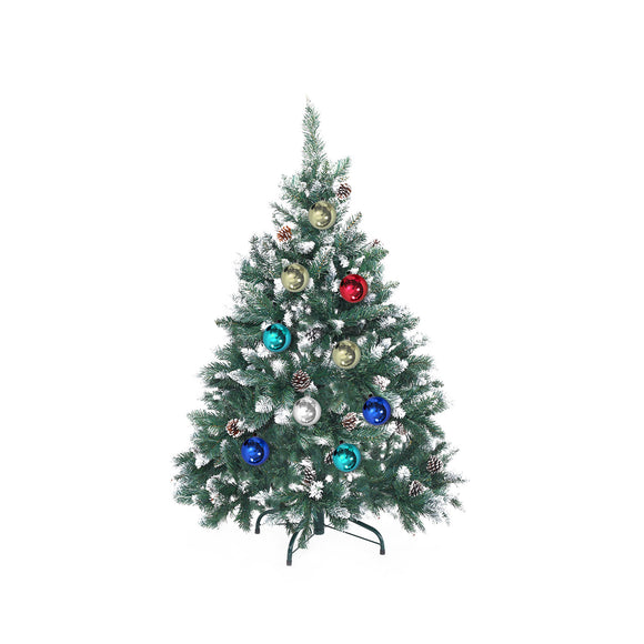 NNEDSZ Home Ready 4Ft 120cm 390 tips Green Snowy Christmas Tree Xmas Pine Cones + Bauble Balls