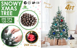 NNEDSZ Home Ready 4Ft 120cm 390 tips Green Snowy Christmas Tree Xmas Pine Cones + Bauble Balls