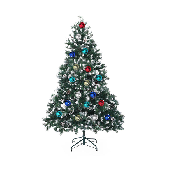 NNEDSZ Home Ready 5Ft 150cm 720 tips Green Snowy Christmas Tree Xmas Pine Cones + Bauble Balls