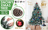 NNEDSZ Home Ready 5Ft 150cm 720 tips Green Snowy Christmas Tree Xmas Pine Cones + Bauble Balls