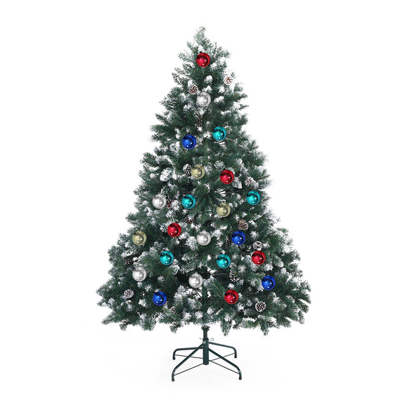 NNEDSZ Home Ready 6Ft 180cm 930 tips Green Snowy Christmas Tree Xmas Pine Cones + Bauble Balls