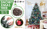 NNEDSZ Home Ready 6Ft 180cm 930 tips Green Snowy Christmas Tree Xmas Pine Cones + Bauble Balls