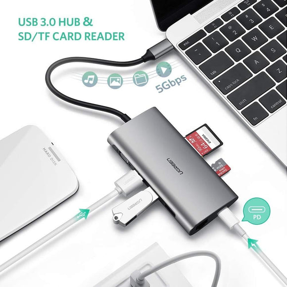 NNEDSZ Type C 8 in 1 Multifultion adaptor VGA/RJ45/USB3.0 x 3/SD/TF/TypeC PD Protocal (50539)
