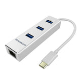 NNEDSZ CHN411 Aluminium USB Type C to 3 Port USB 3.0 Hub with Gigabit Ethernet Adapter Silver