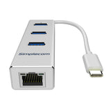 NNEDSZ CHN411 Aluminium USB Type C to 3 Port USB 3.0 Hub with Gigabit Ethernet Adapter Silver