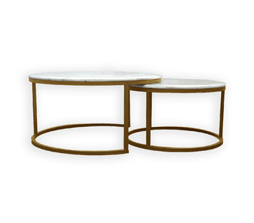 NNEDSZ Nesting Style Coffee Table - White on Champagne Gold - 80cm/60cm