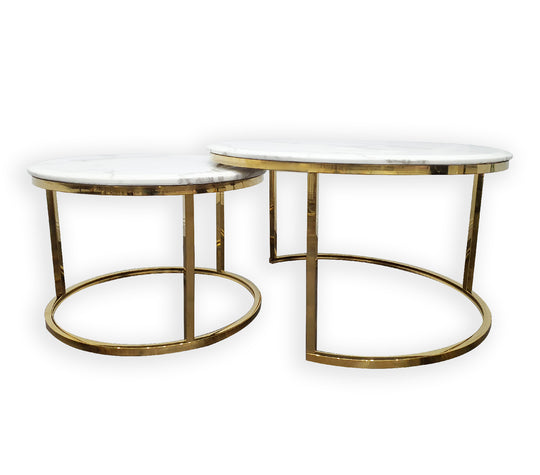 NNEDSZ Nesting Style Coffee Table - White on Gold Stainless Steel - 80cm/60cm