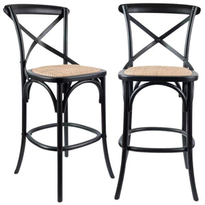 NNEDSZ 2pc Crossback Bar Stools Dining Chair Solid Birch Timber Rattan Seat Black