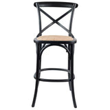 NNEDSZ 2pc Crossback Bar Stools Dining Chair Solid Birch Timber Rattan Seat Black