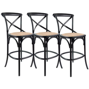 NNEDSZ 3pc Crossback Bar Stools Dining Chair Solid Birch Timber Rattan Seat Black