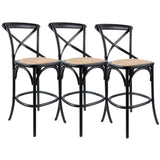 NNEDSZ 3pc Crossback Bar Stools Dining Chair Solid Birch Timber Rattan Seat Black