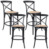 NNEDSZ 4pc Crossback Bar Stools Dining Chair Solid Birch Timber Rattan Seat Black