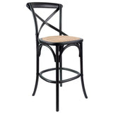 NNEDSZ Crossback Bar Stools Dining Chair Solid Birch Timber Rattan Seat - Black