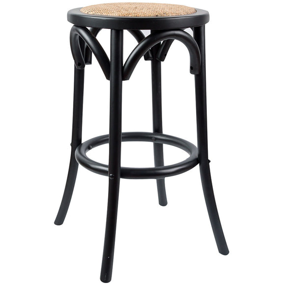 NNEDSZ Round Bar Stools Dining Stool Chair Solid Birch Timber Rattan Seat Black