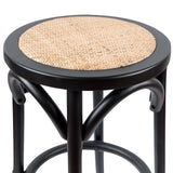 NNEDSZ Round Bar Stools Dining Stool Chair Solid Birch Timber Rattan Seat Black