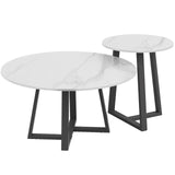 NNEDSZ Interior Ave - Broadway Two Tier Marble White Stone Coffee Table Set