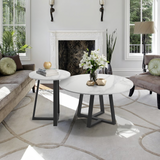 NNEDSZ Interior Ave - Broadway Two Tier Marble White Stone Coffee Table Set