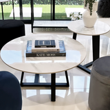 NNEDSZ Interior Ave - Broadway Two Tier Marble White Stone Coffee Table Set