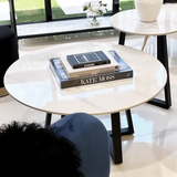 NNEDSZ Interior Ave - Broadway Two Tier Marble White Stone Coffee Table Set