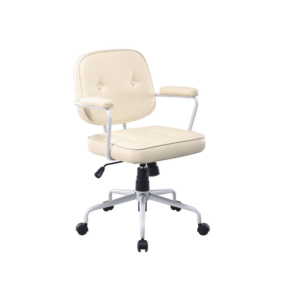 NNEDSZ Louise White Frame Faux Leather Home Office Chair in Beige