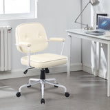 NNEDSZ Louise White Frame Faux Leather Home Office Chair in Beige