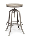 NNEDSZ Industrial Height Adjustable Swivel Bar Stool with Oak Wood Top - Grey Finish