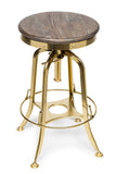NNEDSZ Industrial Height Adjustable Swivel Bar Stool with Oak Wood Top - Gold Finish