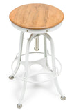 NNEDSZ White Bar Stool Hamptons Style Height Adjustable and Swivel with Natural Wood Top