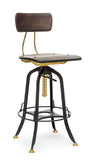 NNEDSZ Industrial Wooden Height Adjustable Swivel Bar Stool Chair with Back - Gold Black