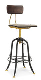 NNEDSZ Industrial Wooden Height Adjustable Swivel Bar Stool Chair with Back - Gold Black