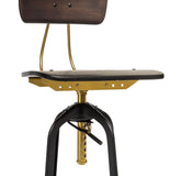 NNEDSZ Industrial Wooden Height Adjustable Swivel Bar Stool Chair with Back - Gold Black