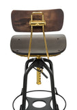 NNEDSZ Industrial Wooden Height Adjustable Swivel Bar Stool Chair with Back - Gold Black